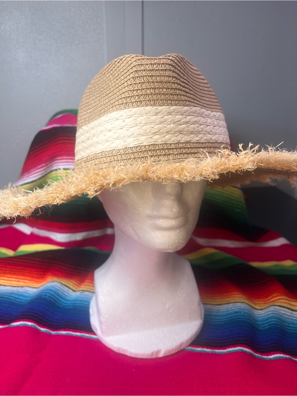 Do everything in love Tan Straw Sun Hat with White Band